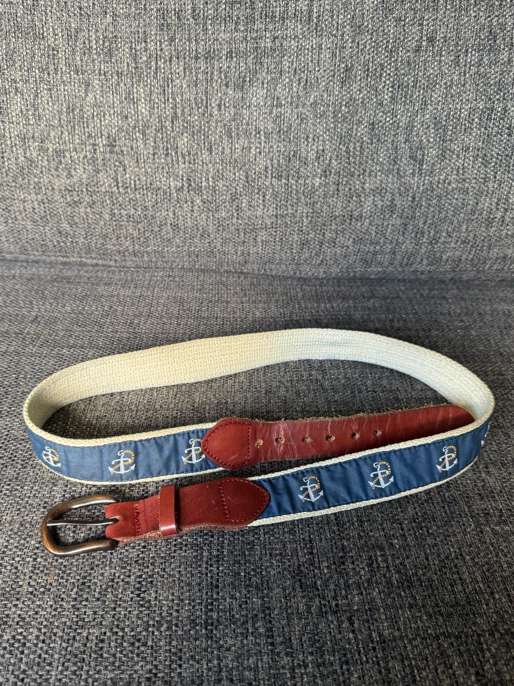 Vintage Sailor Leather Navy Anchor Belt with Brown Leather Accents, Size 36